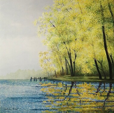 Peinture intitulée "Au bord d'un lac" par Nathalie Si Pié, Œuvre d'art originale, Huile Monté sur Châssis en bois