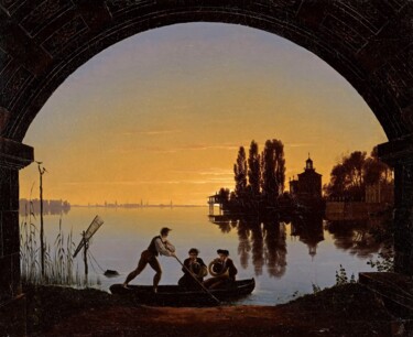 Les rives de la Spree près de Stralau Peinture intitulée "Les rives de la Spr…" par Karl Friedrich Schinkel, Œuvre d'art originale, Huile
