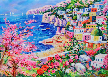Pittura intitolato "Flowering of pink -…" da Alfredo Grimaldi, Opera d'arte originale, Olio Montato su Telaio per barella in…