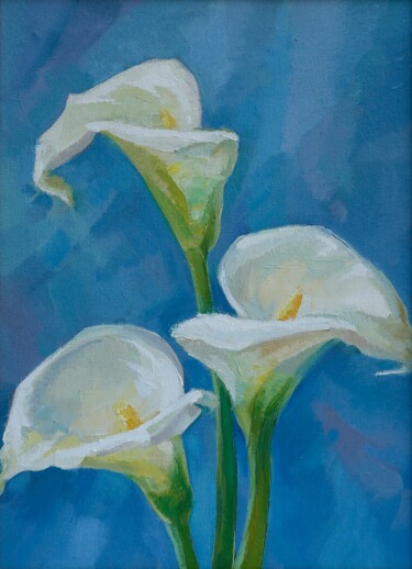 White flowers Peinture intitulée "White flowers" par Mariana Baciu, Œuvre d'art originale, Huile Monté sur Carton