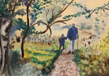 Peinture intitulée "Promenade bucolique" par François Van Hemelryck, Œuvre d'art originale, Huile