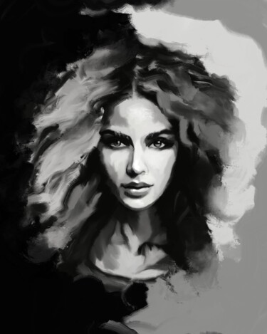 Digital Arts titled "Monochrome Muse" by Alena Key, Original Artwork, Oil