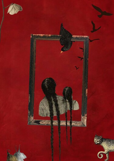 印花与版画 标题为“Collage red” 由Marianna Storozhenko, 原创艺术品, 丝网印刷