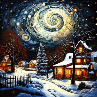 Christmas Twirled - Starry Christmas Scene 제목이 "Christmas Twirled -…"인 디지털 아트 Sykart Designs로, 원작, AI 생성 이미지