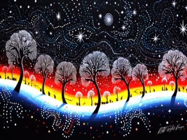 Snow Christmas Scene - Trees In The Night Sky 「Snow Christmas Scen…」というタイトルのデジタルアーツ Sykart Designsによって, オリジナルのアートワーク, AI生成画像