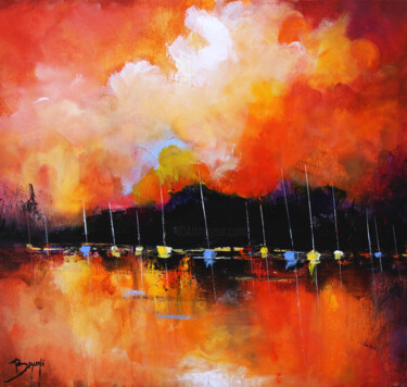 Peinture intitulée "Bateaux sous un cie…" par Eric Bruni, Œuvre d'art originale, Acrylique