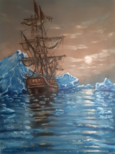 제목이 "iceberg"인 미술작품 Dejan Gulicoski로, 원작, 기름 나무 들것 프레임에 장착됨