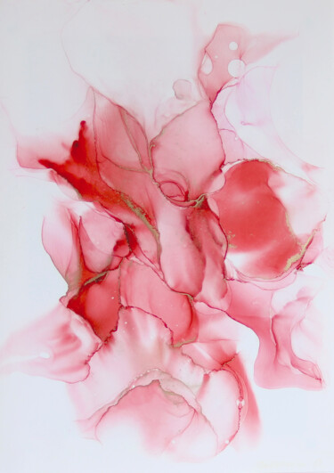Peinture intitulée "Red flower Azalea a…" par Anastasia Ozlu, Œuvre d'art originale, Encre