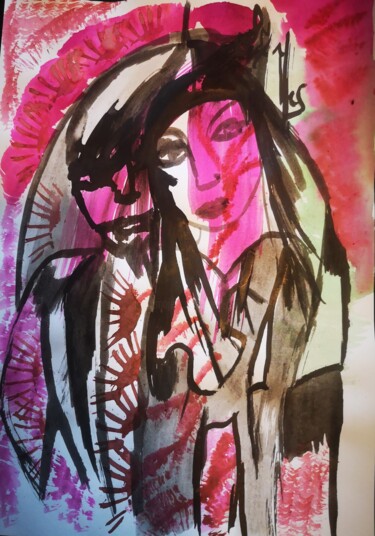 Peinture intitulée "Bonny and Clide faç…" par Abricodéal Îles, Œuvre d'art originale, Encre