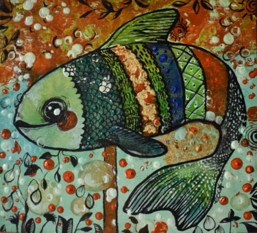 Poisson d'eau douce Peinture intitulée "Poisson d'eau douce" par Elisabeth Tiffon (Eli TIFFON CUENCA), Œuvre d'art originale, Acrylique Monté su…