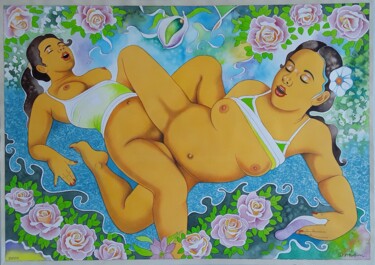 绘画 标题为“Girls and Roses in…” 由Winfried Musial, 原创艺术品, 水彩