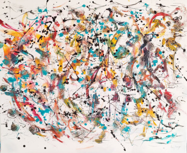 Intrication de particules - tableau abstrait multicolore Peinture intitulée "Intrication de part…" par Âme Sauvage, Œuvre d'art originale, Acrylique Monté sur Châssis en bois