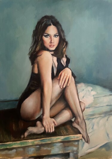 Malerei mit dem Titel "Pretty student" von Karas Gleb, Original-Kunstwerk, Öl