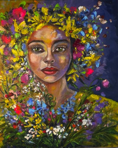「Portrait of Woman」というタイトルの絵画 Natalja Dibaninaによって, オリジナルのアートワーク, アクリル ウッドストレッチャーフレームにマウント