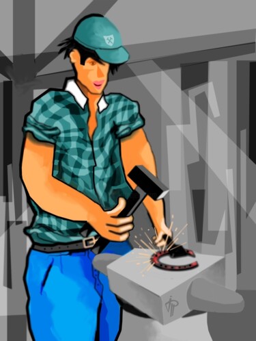 Digital Arts titled "LE  FORGERON" by Jean Pierre Poveda, Original Artwork, Digital Painting