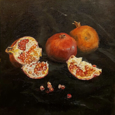 绘画 标题为“Three pomegranates” 由Folia Menthae, 原创艺术品, 油 安装在木质担架架上