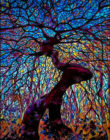 Un Hêtre en hiver Peinture intitulée "Un Hêtre en hiver" par Elena Lanceleux, Œuvre d'art originale, Acrylique