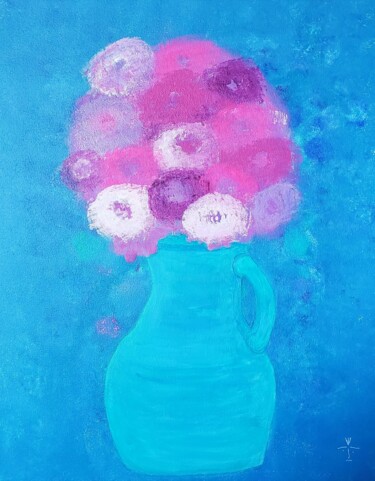 Ζωγραφική με τίτλο "Pitcher of Flowers" από Troy Wilson-Ripsom, Αυθεντικά έργα τέχνης, Ακρυλικό Τοποθετήθηκε στο Ξύλινο φορε…