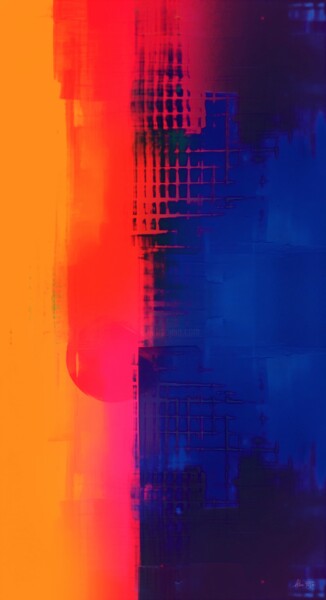 Abstraction in bright colors with orange and blue paint str Digital Arts titled "Abstraction in brig…" by Alina Fayzi, Original Artwork, Acrylic