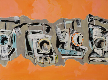 绘画 标题为“Phones on an orange…” 由Oleg Kaplan, 原创艺术品, 丙烯