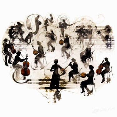 Music Silhouette - Musicians Friends Arts numériques intitulée "Music Silhouette -…" par Sykart Designs, Œuvre d'art originale, Image générée par l'IA