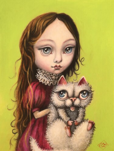 Peinture intitulée "Pompon" par Emmanuelle Pellet, Œuvre d'art originale, Acrylique Monté sur Carton