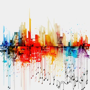 Music Notes - Music Beat City 数字艺术 标题为“Music Notes - Music…” 由Sykart Designs, 原创艺术品, AI生成的图像