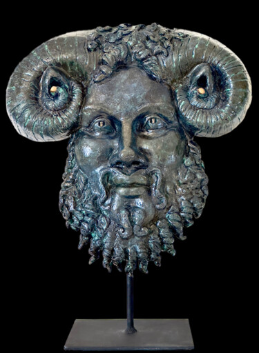 Sculpture titled "ZEUS AMMON Dark" by Gubé, Original Artwork, Terra cotta