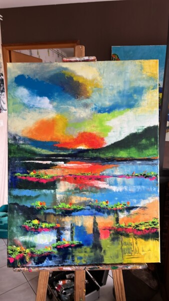 Peinture intitulée "Les nénuphars de la…" par David Marchal, Œuvre d'art originale, Huile Monté sur Châssis en bois