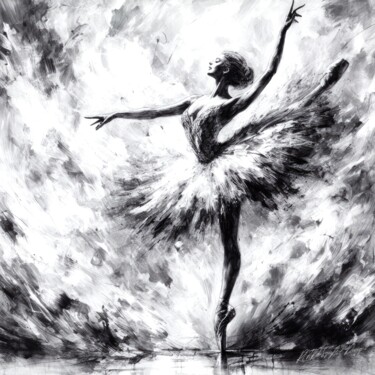 Ballet Dance - Black And White Ballerina 数字艺术 标题为“Ballet Dance - Blac…” 由Sykart Designs, 原创艺术品, AI生成的图像