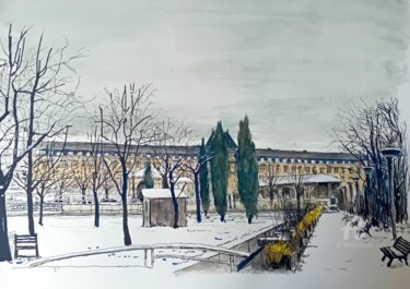 Peinture intitulée "Parc Pinel sous la…" par Khaled Guemroud, Œuvre d'art originale, Aquarelle Monté sur Carton