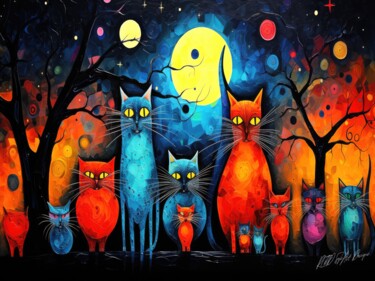 Cats Of The Cosmos - Cats Nocturnal Arts numériques intitulée "Cats Of The Cosmos…" par Sykart Designs, Œuvre d'art originale, Image générée par l'IA