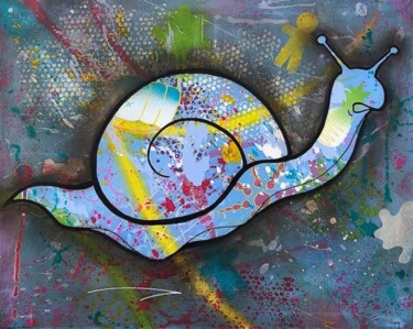 Painting titled "peur bleue" by Martial Jouillat (emji), Original Artwork, Acrylic Mounted on Wood Stretcher frame