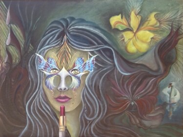Painting titled "Lippenstift" by Bob Ivens, Original Artwork, Oil Mounted on artwork_cat.