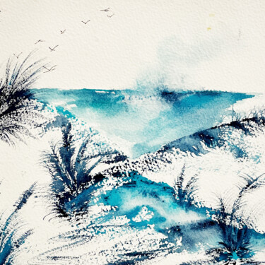 Peinture intitulée "Océan, Série vert t…" par Nathalie Babolat, Œuvre d'art originale, Aquarelle Monté sur Panneau de bois