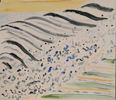 Painting titled "Jeux de vagues II" by Ayako Guerin, Original Artwork, Acrylic Mounted on Wood Stretcher frame