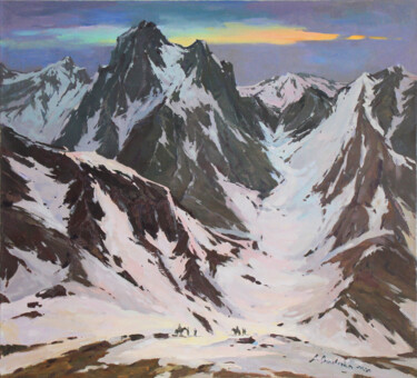 Among the mountains Schilderij getiteld "Among the mountains" door Alisa Onipchenko-Cherniakovska, Origineel Kunstwerk, Olie Gemonteerd op Frame…