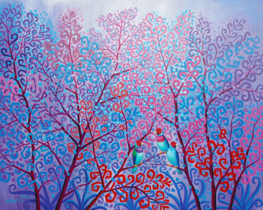 Peinture intitulée "Three birds in the…" par Chi Nguyen, Œuvre d'art originale, Acrylique