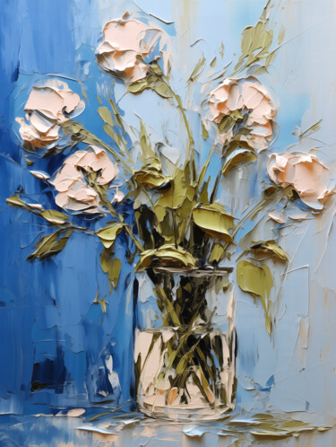 数字艺术 标题为“Roses in a glass” 由Ekaterina Larina, 原创艺术品, 数字油画