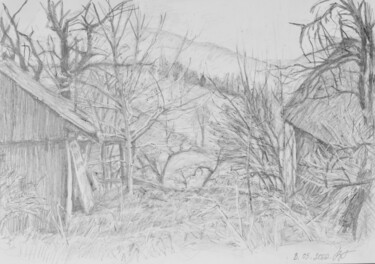 图画 标题为“Abandoned farm. Car…” 由Hennadii Volokitin, 原创艺术品, 铅笔