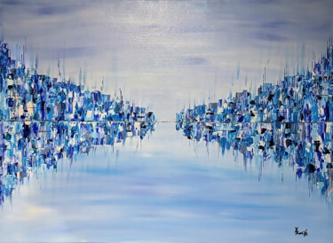 Painting titled "Lagon polaire" by Karine Locke, Original Artwork, Acrylic Mounted on Wood Stretcher frame