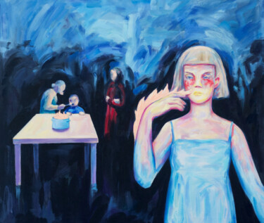 Fire eaters Painting titled "Fire eaters" by Yuliya Kachan, Original Artwork, Oil Mounted on Wood Stretcher frame