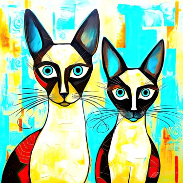 数字艺术 标题为“Cats With Blue Eyes…” 由Sykart Designs, 原创艺术品, AI生成的图像