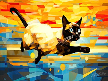 Cat Jumping High - Siamese Cats Character Arts numériques intitulée "Cat Jumping High -…" par Sykart Designs, Œuvre d'art originale, Image générée par l'IA