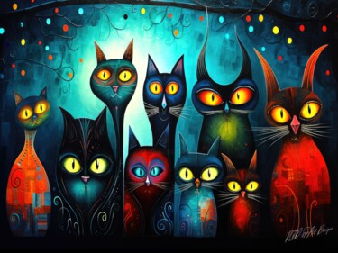 Cats Being Weird Little Guys - Cats Nocturnal 数字艺术 标题为“Cats Being Weird Li…” 由Sykart Designs, 原创艺术品, AI生成的图像