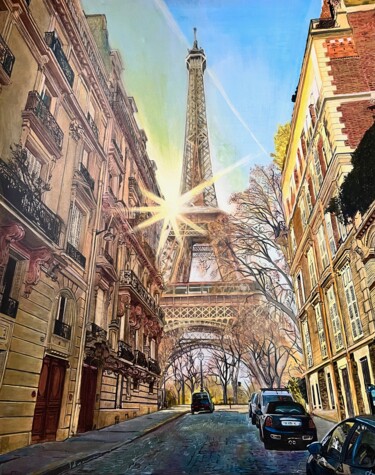 The sun of metal and stone of the city of all lovers (Paris) Peinture intitulée "The sun of metal an…" par Ol Ga Serebranskaa, Œuvre d'art originale, Acrylique Monté sur Châssis en bois