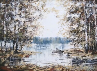 Painting titled "Autumn wind." by Lara Vald, Original Artwork, Oil Mounted on Wood Stretcher frame