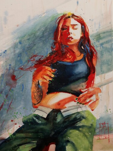 Pittura intitolato "Audrey" da Manu Toxxic, Opera d'arte originale, Acquarello