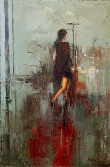 Peinture intitulée "Summer rain, street…" par Dmytro Boykov, Œuvre d'art originale, Huile Monté sur Châssis en bois