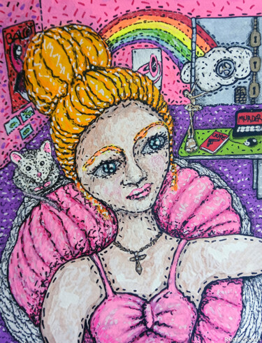 Dessin intitulée "Panic Room" par Karine Garelli (Reds Robin), Œuvre d'art originale, Marqueur
